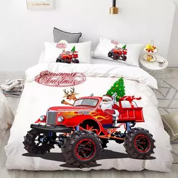 Комплект постельного белья с 3D HD цифровой печатью, мультяшный комплект пододеяльника для детей, младенцев, рождественский Санта-Клаус красная машина подарок 210*210CM 3PCS
