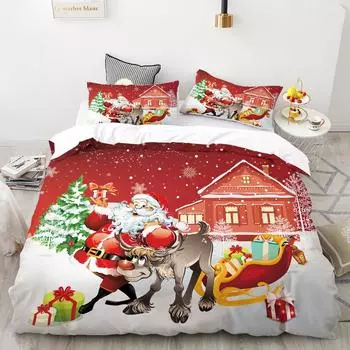 3D HD Digital Printing Bedding Set,Cartoon Duvet Cover Set Kids Baby Child,Christmas Gift Decorations Santa Claus 135x200cm 3pcs