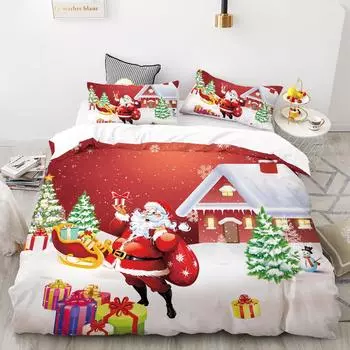 3D HD Digital Printing cartoon Bedding Set,Duvet Cover Set Kids Baby Children,Christmas Gift Decorations Santa Claus 135x200cm 3pcs