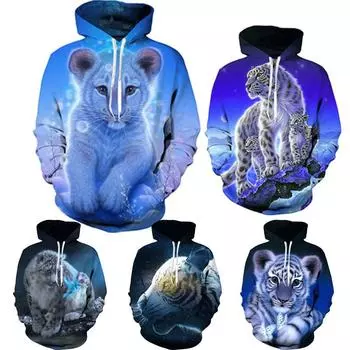 3D Hoodie Cool Мужская и женская забавная толстовка с капюшоном с животным принтом