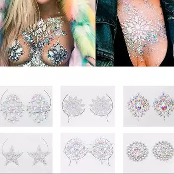 3D хрустальные драгоценности на груди, временная татуировка, наклейка со стразами, флэш-тату, клей для лица, драгоценный камень, краска для тела, наклейка для вечеринки