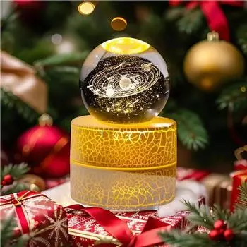 3D хрустальные светильники, светящийся планетарный галактический ночник, хрустальный шар, ночник, домашний декор, рождественский подарок Warm Light Base