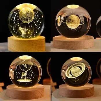 3D хрустальный шар ночник на прикроватной тумбочке солнечная тема серия космос светодиодная планета луна лампа украшения снежный стеклянный шар украшения подарки 6X6cm