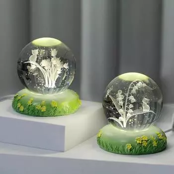 3D хрустальный шар роза гвоздика цветок хрустальный шар ночник со светящейся основой стеклянный шар украшения подарок на день рождения 6CM