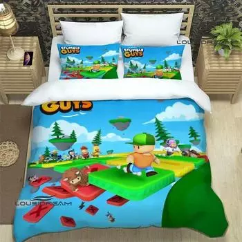 3D Игра Мультфильм Stumble-guys Постельные комплекты Изысканный комплект постельного белья Пододеяльник Одеяло Комплект постельного белья 70x133cm 2pcs