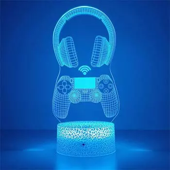 3D Illusion GamePad Led Night Light для детей, декор детской спальни, идея для игрового магазина, меняющая цвет настольная ночник-лампа Black Base No Remote