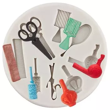 3D инструменты для макияжа для волос, силиконовая форма, расческа, щипцы для завивки, зеркало, формы для помадки, ножницы, салон, форма для конфет, инструменты для украшения торта, форма для шоколада