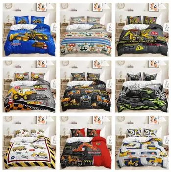 3D инженерный автомобильный комплект постельного белья для комнаты для мальчиков, пододеяльник, наволочка, 2/3 шт., ткань из микрофибры, мягкий домашний текстиль, детская комната, украшение для дома Baby 100x135cm