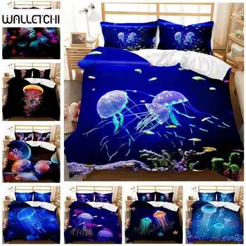 3D Jellyfish Bedding Set 3 Piece Queen Size Jellyfish Printed Duvet Cover Soft Polyester Comforter Cover for Adult Teen Kid Boy EU Single 135x200cm