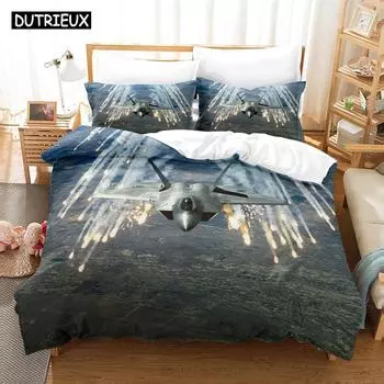 3D Jet Fighter Battle Plane f-22 Bedding Sets Duvet Cover Set With Pillowcase Twin Full Queen King Bedclothes Bed Linen EU single(135x200cm)