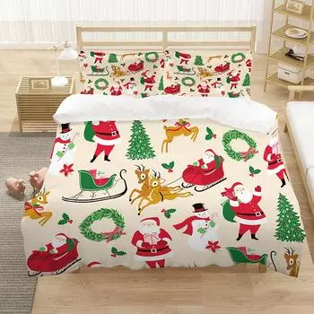 3D Jolly Christmas Patterned Duvet Cover With Pillowcase Stylish Bedding Set Single Double Full Queen King Size Bedroom Decor EU single(135x200cm)