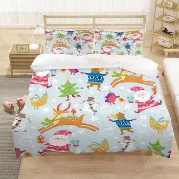 3D Jolly Christmas Patterned Duvet Cover With Pillowcase Stylish Bedding Set Single Double Full Queen King Size Bedroom Decor EU single(135x200cm)