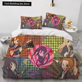 3D K-ON Cartoon Cute Lolita Kawaii Girls Comforter Bedding Set,Duvet Cover Bed Set Quilt Cover Pillowcase,Queen Size Bedding Set US Queen(228x228cm)