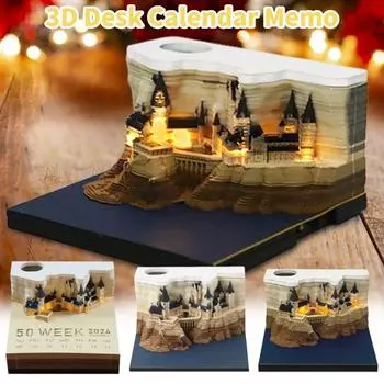 3D-календарь для заметок на 2024 год, светодиодный календарь, креативный настольный календарь, блокнот, липкий календарь с резьбой по бумаге, украшение рабочего стола, скульптура в подарок A