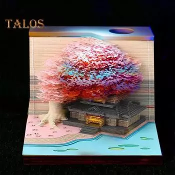 3D-календарь со светодиодной подсветкой, художественная бумажная скульптура, домик на дереве, отрывной календарь с подсветкой, специальное бумажное украшение для рабочего стола A