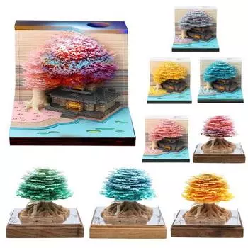 3D-календарь со светодиодной подсветкой, художественная бумажная скульптура, домик на дереве, отрывной календарь с подсветкой, специальное бумажное украшение для рабочего стола A