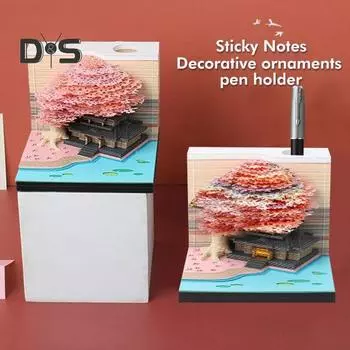 3D-календарь со светодиодной подсветкой, художественная бумажная скульптура, домик на дереве, отрывной календарь с подсветкой, специальное бумажное украшение для рабочего стола D