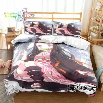 3D Kamado Nezuko Anime Demon Slayer Bedding Set Single Twin Full Queen King Size Bed Set Aldult Kid Bedroom 3D Print AU Double 180x210cm
