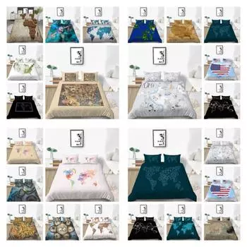 3D-карта Печать Пододеяльник Набор с наволочкой Мультфильм Домашний текстиль Постельные принадлежности Набор детей Два односпальных размера Наборы для кроватей UK Single 135x200cm
