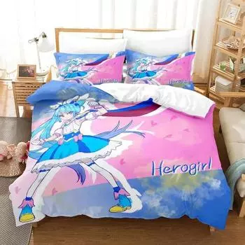3D Kawaii Аниме Хирогару Скай! Комплект постельного белья Pretty Cure Single Twin Full Queen King Size Bed Set Adult Kid Bedroom Duvetcover Sets EU Single 135x200cm