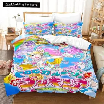 3D Kawaii Аниме Хирогару Скай! Комплект постельного белья Pretty Cure Single Twin Full Queen King Size Bed Set Adult Kid Bedroom Duvetcover Sets EU single(135x200cm)