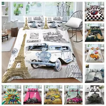 3D классический автомобильный комплект постельного белья с мультяшным автомобилем или поездом, пододеяльник и наволочка, 2/3 предмета, мягкое моющееся и быстросохнущее украшение для дома Baby 100x135cm