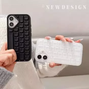 3D клавиатура однотонный мягкий чехол для телефона iPhone 16 15 14 Pro 13 12 Pro Max 11 16 Plus противоударный бампер из ТПУ задняя крышка iPhone 16 чёрный