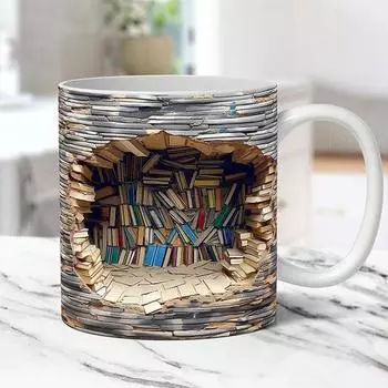 3D Книжная Полка Кружка Креативная Многофункциональная Керамическая Чашка Для Воды с Ручкой Библиотечная Полка Дизайн Пространства Книголюбов Кофейная Кружка День Рождения Рождество