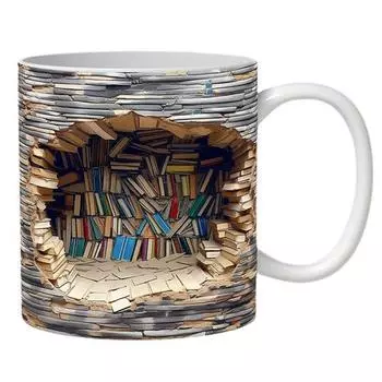 3D Книжная Полка Кружка Креативная Многофункциональная Керамическая Чашка Для Воды с Ручкой Библиотечная Полка Дизайн Пространства Книголюбов Кофейная Кружка День Рождения Рождество A