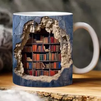 3D Книжная полка Кружка Креативный дизайн комнаты Керамическая книжная полка Кофейная чашка Книжная полка Кофейная кружка Библиотечная полка Кружка Подарки для любителей книг 350ml