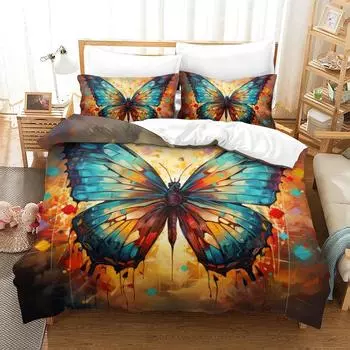 3D комплект постельного белья бабочка четыре сезона ветер узор простыня королевы пододеяльник наволочка кровать детский модный домашний текстиль DE 135x200cm