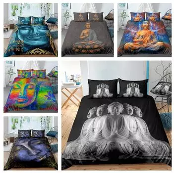 3D комплект постельного белья Будды, экзотический пододеяльник, наволочка, 2/3 шт., EU220 * 240, очень большой размер, мягкая молния, украшение для спальни DE 100x135cm