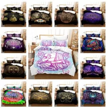 3D Комплект постельного белья Будды из микрофибры Роскошный пуховый пододеяльник с принтом Наволочка 2/3 Подарок на день рождения AU210 * 240 Полноразмерный быстросохнущий мягкий домашний текстиль Baby 100x135cm