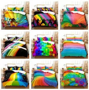 3D комплект постельного белья для односпальной/двуспальной кровати цвета радуги, пуховый пододеяльник, 2/3 шт., подарок на день рождения, AU140 * 210, полноразмерный микрофибра, быстросохнущий мягкий домашний текстиль Baby 100x135cm