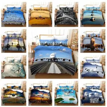 3D комплект постельного белья для самолетов, транспортное одеяло и наволочка, 2/3 шт. AU180 * 210, односпальная/двуспальная кровать, праздничный подарок, мягкий домашний текстиль для комнаты мальчика Baby 100x135cm