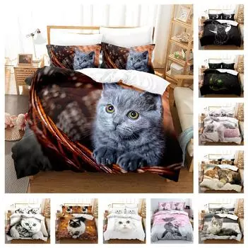 3D комплект постельного белья для домашних животных и кошек, пуховый пододеяльник, наволочка, комплект односпальной/двуспальной кровати DE135 * 200, мягкий пододеяльник в натуральную величину для мальчиков и девочек, постельное белье Baby 100x135cm
