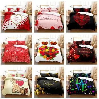 3D комплект постельного белья для парной комнаты, пододеяльник на день святого Валентина, наволочка, 2/3 шт. AU220 * 240, мягкий домашний текстиль на молнии Super King Baby 100x135cm
