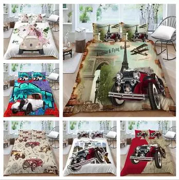 3D комплект постельного белья для всей семьи, двуспальная кровать размера Queen, полноразмерный комплект постельного белья с изображением мультфильма и принтом старинных автомобилей, удобное украшение для дома Baby 100x135cm