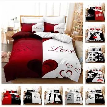 3D комплект постельного белья для пары King Queen Down пододеяльник наволочка 2/3 шт романтическая любовь покрывало для женщин молодоженов домашний текстиль подарок Baby 100x135cm