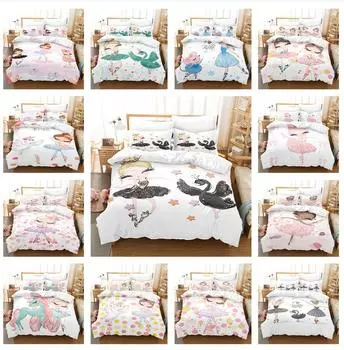 3D комплект постельного белья для балетной девушки, одеяло и наволочка для танца девушки с героями мультфильмов, 2/3 шт. AU140 * 210, односпальная/двуспальная кровать, праздничный подарок для комнаты девушки, мягкий домашний текстиль Baby 100x135cm