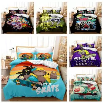 3D комплект постельного белья для скейтборда, роскошный пододеяльник с HD-печатью, 2/3, комната для мальчиков, DE135 * 200, домашний мягкий и легко чистящийся комплект домашней одежды на молнии DE 100x135cm