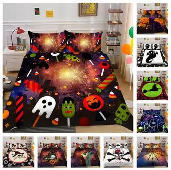 3D комплект постельного белья для Хэллоуина, украшение на Хэллоуин, пододеяльник и наволочка 2/3, украшение для дома с тыквой-призраком Baby 100x135cm