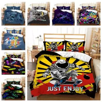 3D комплект постельного белья для скейтборда, скоростной спортивный пододеяльник, наволочка, 2/3 шт., AU/EU/US/UK/DE, полноразмерная комната для мальчиков, быстросохнущее украшение для дома Baby 100x135cm