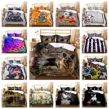 3D комплект постельного белья для собак из микрофибры, пододеяльник, 2/3 предмета, AU180*210, большой размер с животным рисунком, мягкое и легко чистящееся домашнее украшение Baby 100x135cm