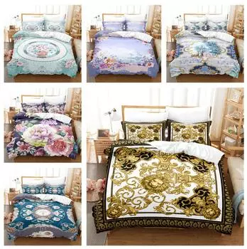 3D комплект постельного белья для односпальной/двуспальной кровати с пододеяльником в стиле ретро с цветочным пухом в дворцовом стиле, 2/3 шт. AU210 * 240, полноразмерный быстросохнущий мягкий домашний текстиль Baby 100x135cm