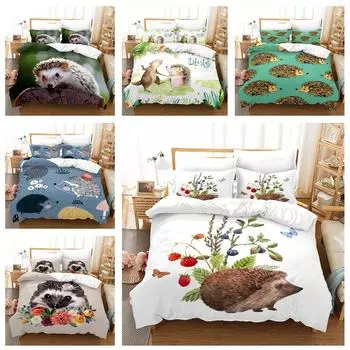 3D комплект постельного белья «ежик» с животным пухом, пододеяльник, наволочка, 2/3 шт., подарок на день рождения, AU180 * 210, полноразмерный, быстросохнущий, мягкий, простой стиль, домашний текстиль Baby 100x135cm