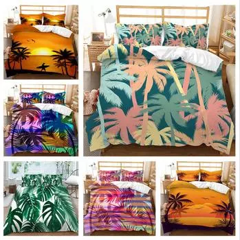3D комплект постельного белья из кокосовой пальмы с растительным узором, пододеяльник, наволочка, 2 или 3 предмета, ткань из микрофибры, мягкое и удобное украшение для дома Baby 100x135cm