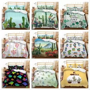 3D комплект постельного белья кактус с растительным узором, пододеяльник, наволочка, 2 или 3 шт., ткань из микрофибры, мягкое и удобное украшение для дома Baby 100x135cm