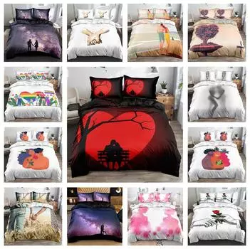 3D комплект постельного белья ко Дню святого Валентина, пуховое одеяло и наволочка для пары, 2/3 предмета, креативный и минималистичный домашний текстиль для комнаты молодоженов, женское пододеяльник Baby 100x135cm