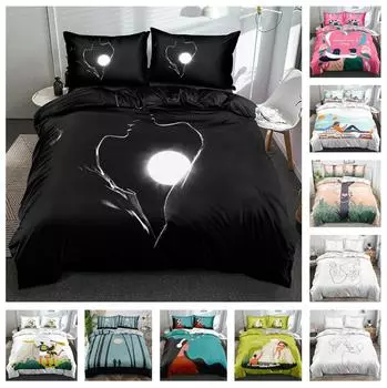 3D комплект постельного белья ко Дню святого Валентина, пуховое одеяло и наволочка для пары, полноразмерный креативный минималистичный домашний текстиль для комнаты для пары, подарок на День святого Валентина Baby 100x135cm